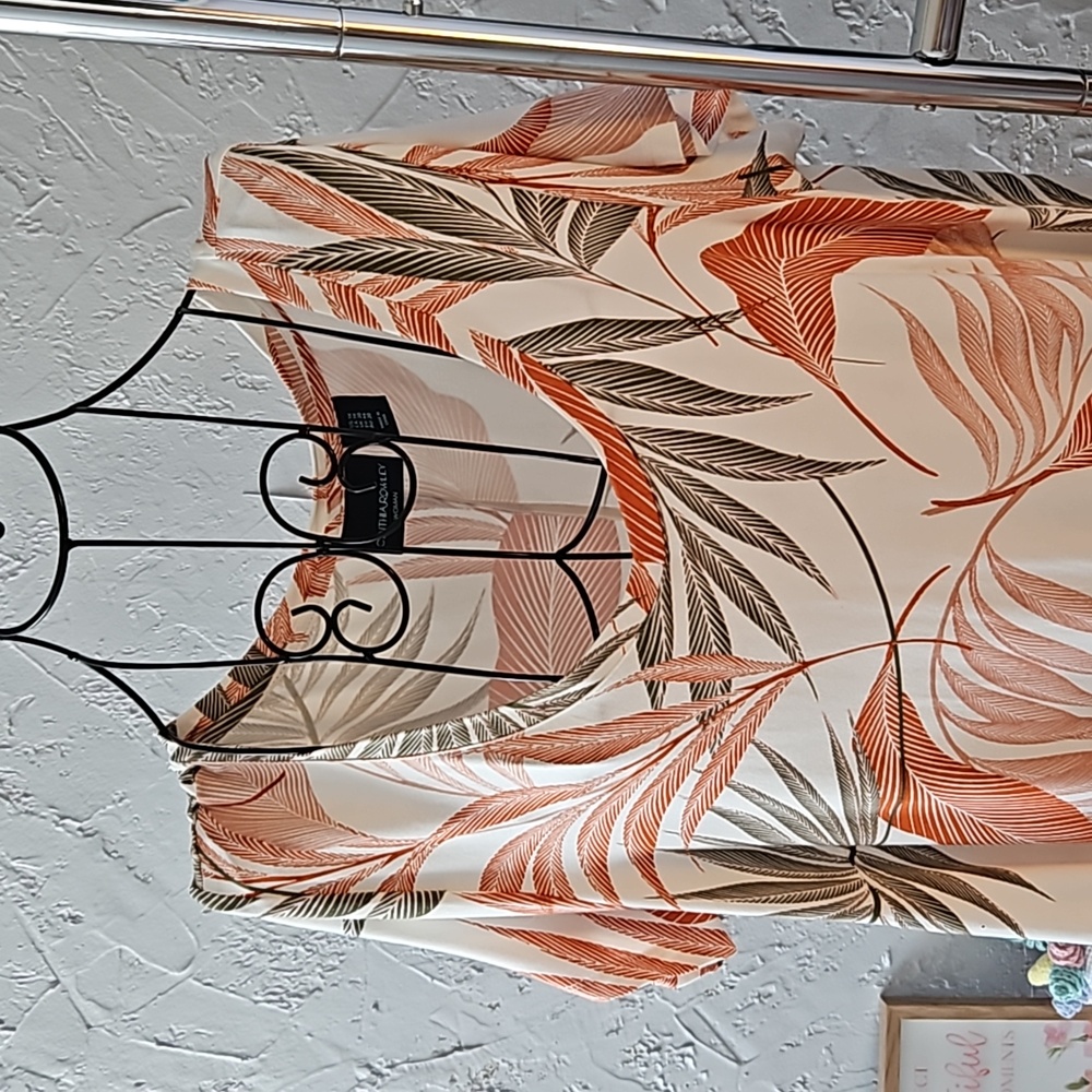 Cynthia Rowley Woman orange and green palm frond midi dress. Size 1X. - Picture 2 of 6